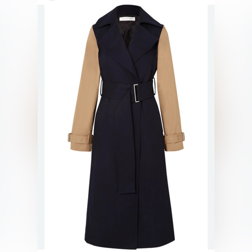 Victoria Beckham Two Tone Wool and Cotton Canvas Trench Coat Size 6